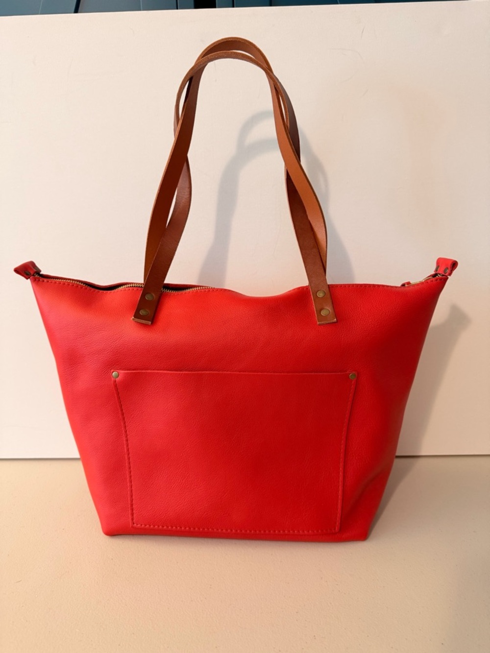 Portland leather large zip tote poppy red